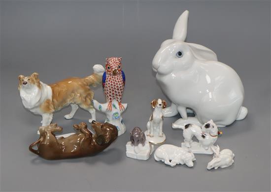 A quantity of porcelain animals including Herend and Austrian pieces